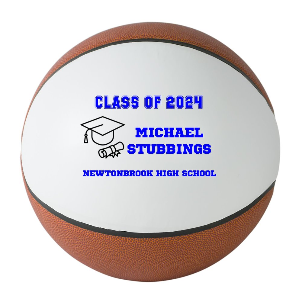 Personalized Sports Balls Graduation Basketball - Regulation Size, Blue Text for 2024 Graduates (1 Basketball, 1 Set, 1 Piece, 1 Package)