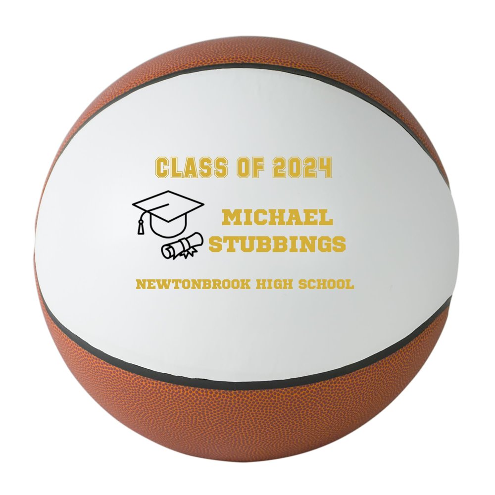 Personalized Custom Graduation 2024 Basketball Gift - Graduation Class of 2024 - Graduation Gift for Boy - Graduation Gift for Girl (Regulation Basketball, Gold Text)
