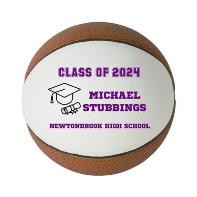 Personalized Custom Graduation 2024 Basketball Gift - Graduation Class of 2024 - Graduation Gift for Boy - Graduation Gift for Girl (Regulation Basketball, Puprle Text)
