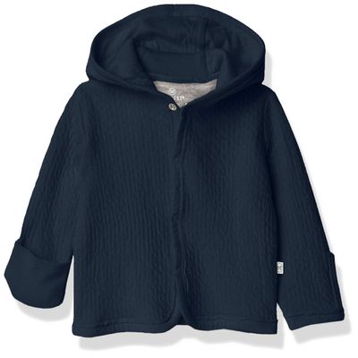 HonestBaby Baby Boys Organic Cotton Matelasse Snap-front Hooded Jacket Cardigan Sweater, Dark Navy, 6-9 Months US