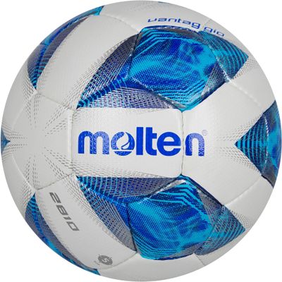 Molten Vantaggio 2810 Football | Superior Training Practice Ball | Durable Textured PU Leather | Size 4 - for Boys and Girls Aged 9 to 14 | Hi-Vis Blue Flame Design