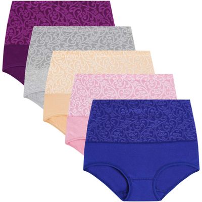 YaShaer Women's Briefs Underwear Cotton High Waist Tummy Control Panties Jacquard Ladies Panty 5 Pack Size 3XL