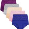 YaShaer Women's Briefs Underwear Cotton High Waist Tummy Control Panties Jacquard Ladies Panty 5 Pack Size 3XL view 1
