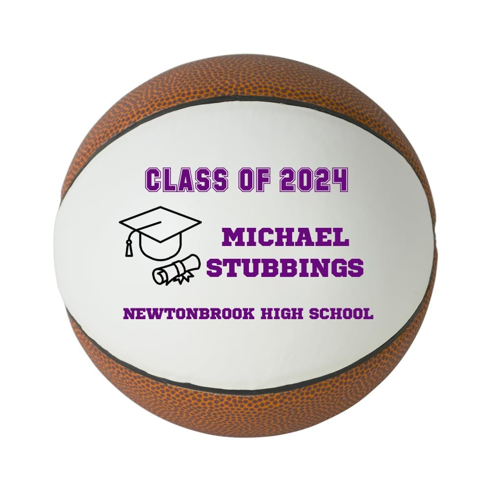 Personalized Custom Graduation 2024 Basketball Gift - Graduation Class of 2024 - Graduation Gift for Boy - Graduation Gift for Girl (Mini Basketball, Puprle Text)