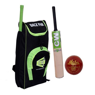 CW T20 Cricket Kit Adult Kashmir Willow Bat Backpack Bag 4Piece Leather Ball