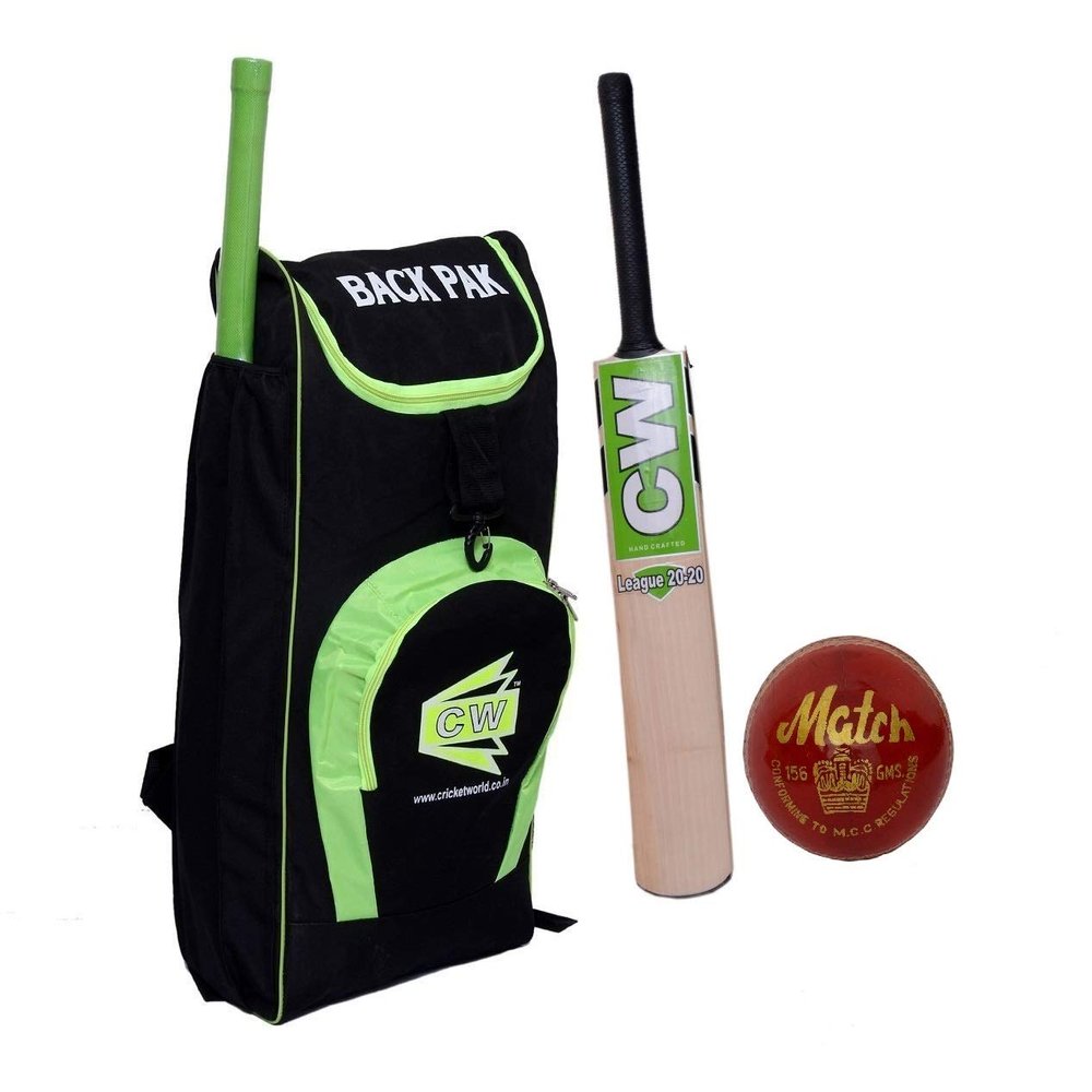 CW T20 Cricket Kit Adult Kashmir Willow Bat Backpack Bag 4Piece Leather Ball