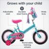 Schwinn Petunia Push Steer and Ride Kids Bike, Girls Beginner Bicycle, 12-Inch Wheels, with Training Wheels, Parent Push Handle, Streamers, Handlebar Bag, Water Bottle and Holder, Teal view 3