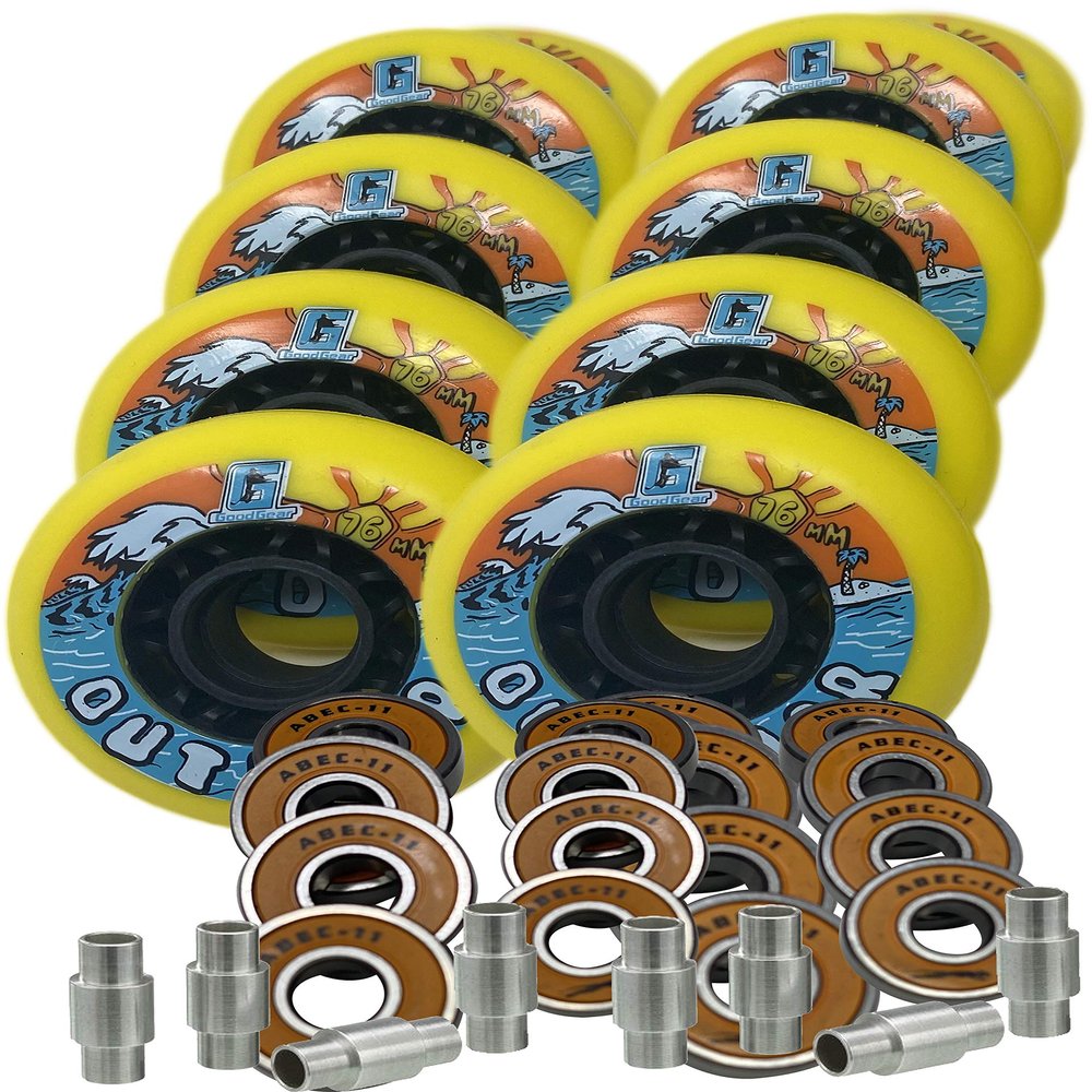 G GoodGear Outdoor Hockey 8 Wheels with 16 Bearings and 8 Spacers Asphalt (ABEC 11, 76mm)
