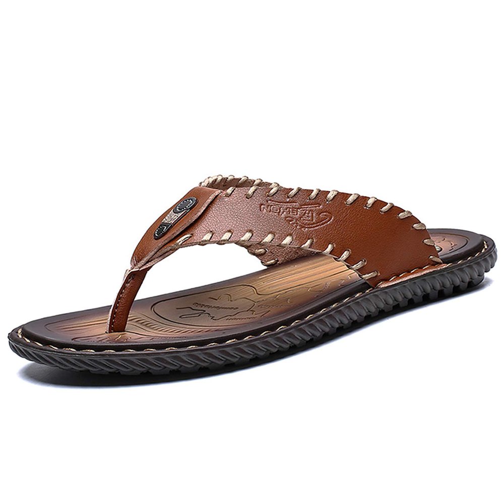 MXTSH Mens Flip Flops Casual Leather Home Sandals For Mens Rubber Sole Slippers (Coffee Sandals, numeric 10(44)