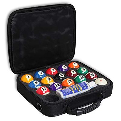 Aramith Bundle of 4 Items: Super Pro Billiard Pool Ball Set 2 1/4", Billiard Ball Cleaner 8.4 fl.oz. Bottle, Microfibre Cloth Ball Case