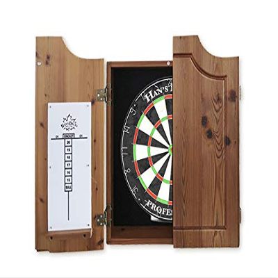 HAN'S DELTA Professional Bristle Dartboard Cabinet Set, Metal Corner Reinforcement, Regulation Steel Tip Dartboard, Includes 6 Steel Tip Darts and Scoreboards (Louis)