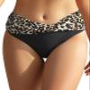 SHEKINI Women's Bikini Bottom Twist Front Cheeky Swimsuit Ruched Bathing Suit Bottoms Black - Leopard view 1
