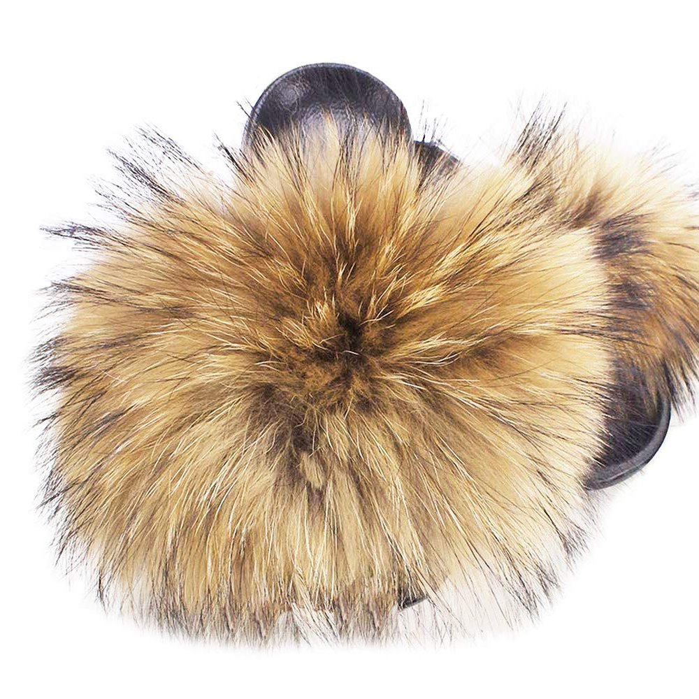Adorllya Big Faux Fur Slides, Furry Slippers for Women Fuzzy Fluffy Sandals Shoes(Brown, numeric_11)