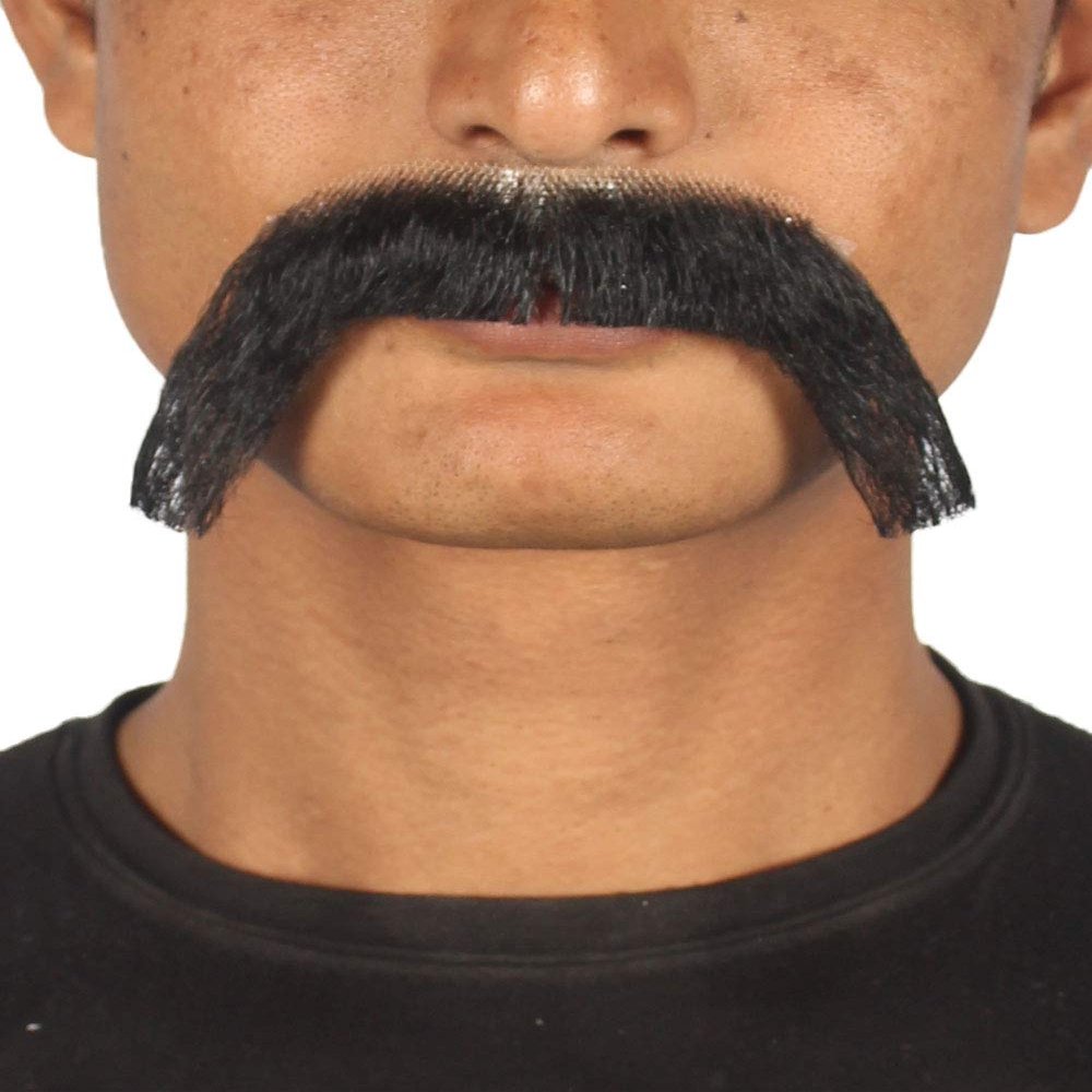 HPO Adult Men's Horseshoe FDR Mustache | Black Color | Novelty False Facial Hair | Costume Accessory for Adults