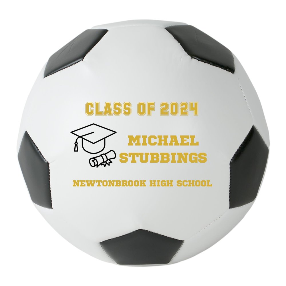 Personalized Custom Graduation 2024 Soccer Ball Gift - Graduation Class of 2024 - Graduation Gift for Boy - Graduation Gift for Girl (Regulation Soccer Ball, Gold Text)