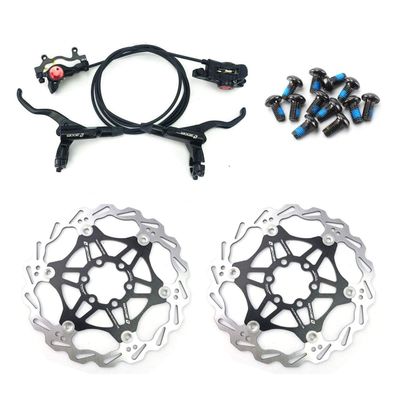 Zoom Hydraulic Disc Brakes Mountain Bike Sets MTB Front & Rear Set with Floating Disc Rotor 160mm & Color Bolts (Black)