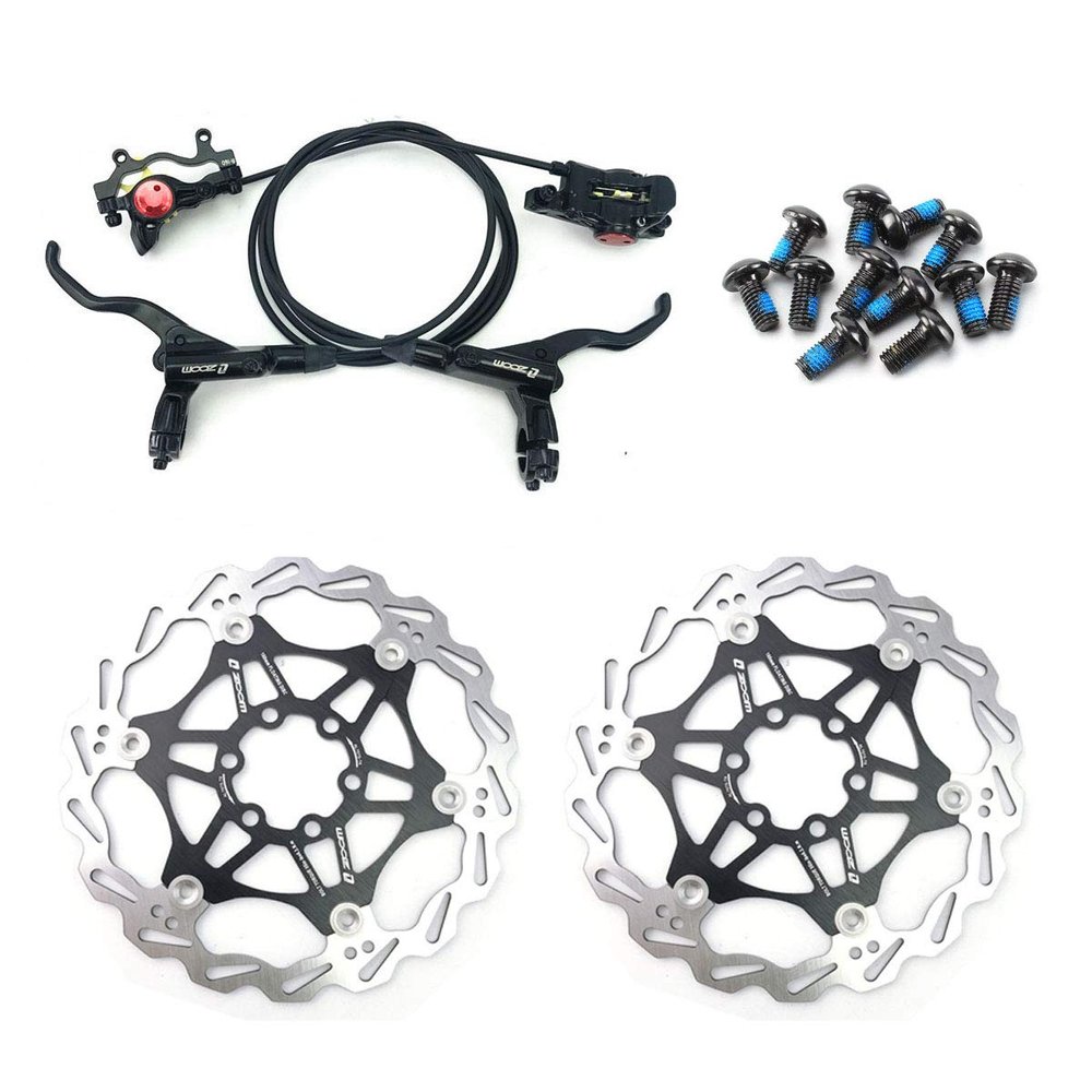 Zoom Hydraulic Disc Brakes Mountain Bike Sets MTB Front & Rear Set with Floating Disc Rotor 160mm & Color Bolts (Black)