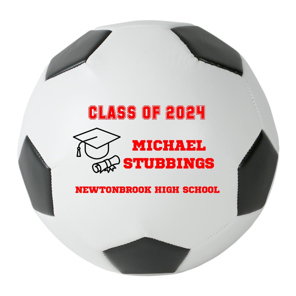 Personalized Custom Graduation 2024 Soccer Ball Gift - Graduation Class of 2024 - Graduation Gift for Boy - Graduation Gift for Girl (Regulation Soccer Ball, Red Text)
