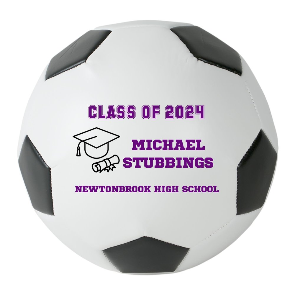 Personalized Custom Graduation 2024 Soccer Ball Gift - Graduation Class of 2024 - Graduation Gift for Boy - Graduation Gift for Girl (Regulation Soccer Ball, Purple Text)