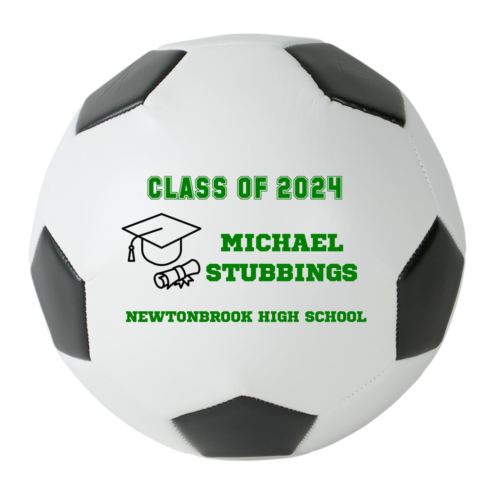 Personalized Custom Graduation 2024 Soccer Ball Gift - Graduation Class of 2024 - Graduation Gift for Boy - Graduation Gift for Girl (Regulation Soccer Ball, Green Text)