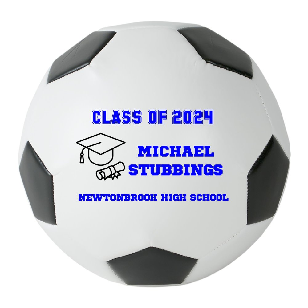 Personalized Custom Graduation 2024 Soccer Ball Gift - Graduation Class of 2024 - Graduation Gift for Boy - Graduation Gift for Girl (Regulation Soccer Ball, Blue Text)