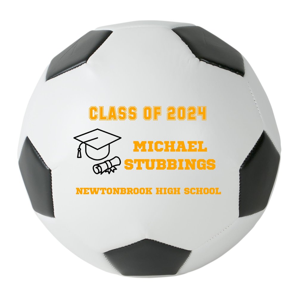 Personalized Custom Graduation 2024 Soccer Ball Gift - Graduation Class of 2024 - Graduation Gift for Boy - Graduation Gift for Girl (Regulation Soccer Ball, Orange Text)