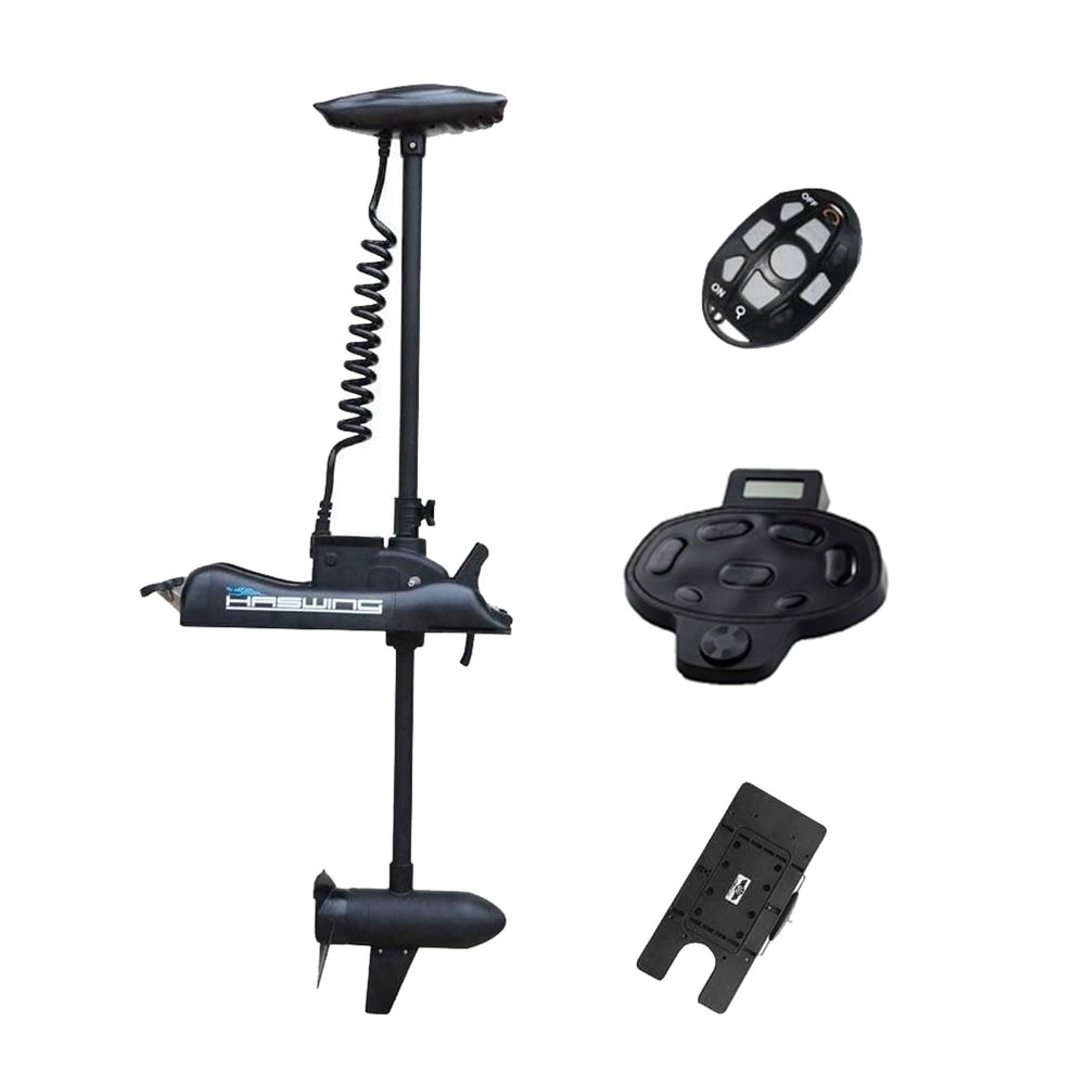 AQUOS Haswing Black Cayman 24V 80lbs 54inch Bow Mount Electric Trolling Motor with Remote, Wireless Foot Control/Quick Release Bracket for Bass Fishing Boats Freshwater and Saltwater Use