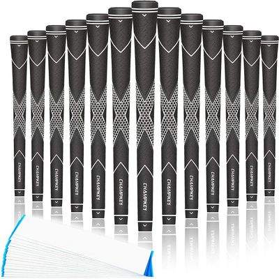 CHAMPKEY Premium Rubber Golf Grips 13 Pack | High Traction & Feedback | Standard/Midsize, 0.600" Round Core, 10.5" Length, 50g/55g Weight, 15 Tapes Included, White/Black