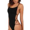discountstore145 Sexy Strappy Backless Women Solid Color Monokini One-Piece Swimwear Bodysuit - Black L view 1