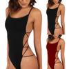 discountstore145 Sexy Strappy Backless Women Solid Color Monokini One-Piece Swimwear Bodysuit - Black L view 2