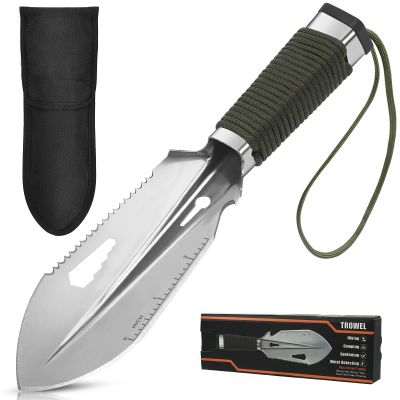FLYEGO Backpacking Trowel, Lightweight Camping Hiking Accessories Trowel Poop Shovel Hand Shovel Ultralight with Carrying Pouch for Metal Detecting, Digging, Gardening, Outdoor (Silver) 9 in 1
