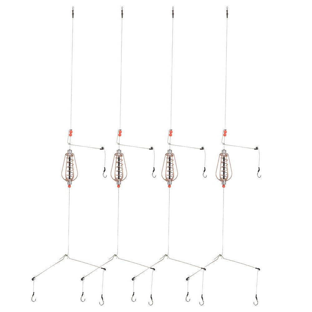 4Pcs Fishing Feeder Bait Cage, Fishing Lure Trap Basket Feeder Holder with Hooks Fish Tackle Accessories(30g)