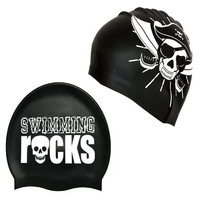 BONDYUEN Swim Cap Fit Kids Boys Girls Men Women with Short or Medium Hair Fun Cute Design Patterns Silicone Swimming Caps (Black)