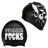 BONDYUEN Swim Cap Fit Kids Boys Girls Men Women with Short or Medium Hair Fun Cute Design Patterns Silicone Swimming Caps (Black) view 1
