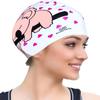 BONDYUEN Swim Cap Fit Kids Boys Girls Men Women with Short or Medium Hair Fun Cute Design Patterns Silicone Swimming Caps (Dark Blue+White PinkStars) view 3