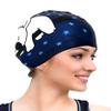 BONDYUEN Swim Cap Fit Kids Boys Girls Men Women with Short or Medium Hair Fun Cute Design Patterns Silicone Swimming Caps (Dark Blue+White PinkStars) view 4