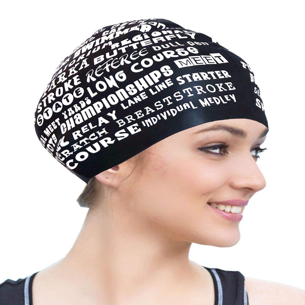 BONDYUEN Swim Cap Fit Kids Boys Girls Men Women with Short or Medium Hair Fun Cute Design Patterns Silicone Swimming Caps (Black 1)