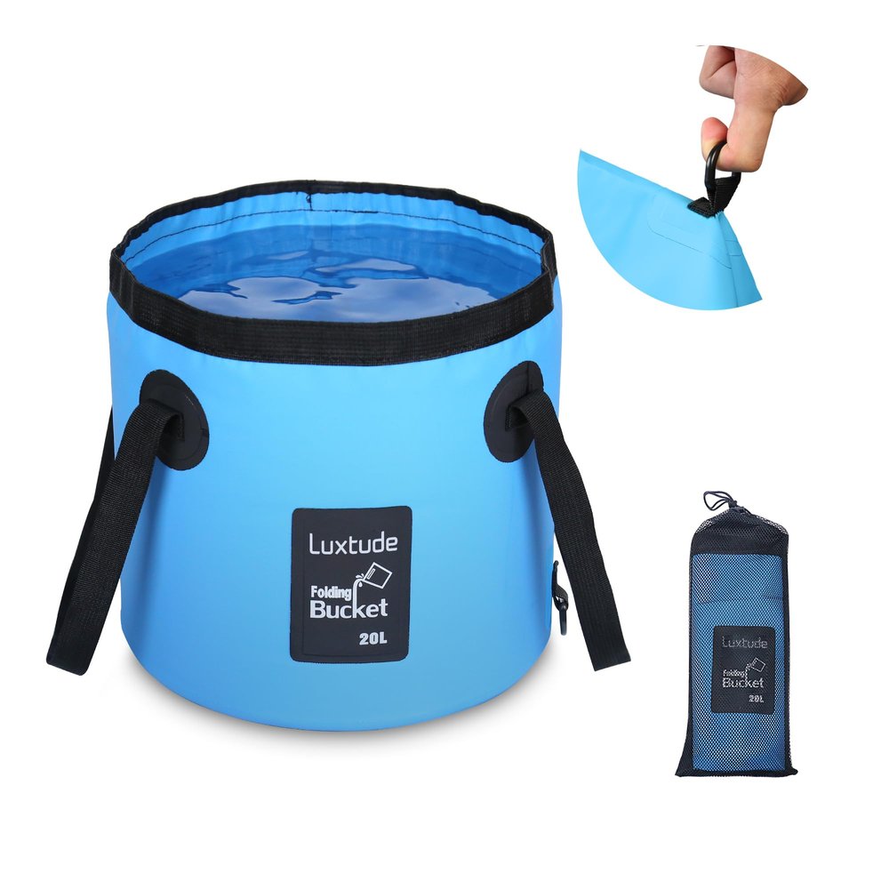 Luxtude Collapsible Bucket with Handle, Portable 5 Gallon Bucket for Camping, Fishing, Beach, Gardening, RV & Outdoor Emergency, Heavy-Duty & Ultra Lightweight Water Storage Container