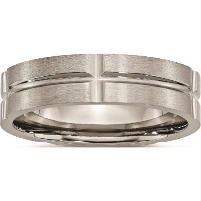 Chisel Titanium Grooved 8mm Brushed and Polished Band (Width=8)