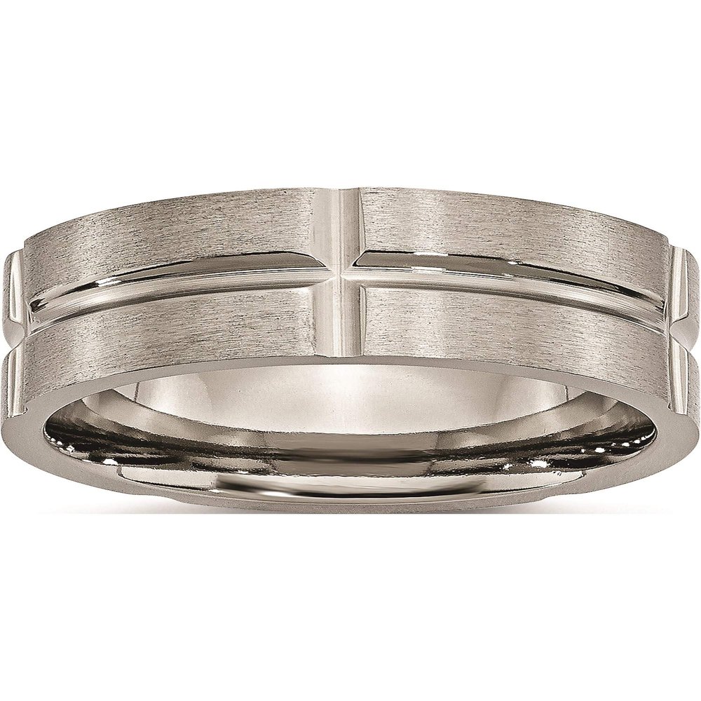 Chisel Titanium Grooved 8mm Brushed and Polished Band (Width=8)