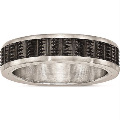 Chisel Stainless Steel Brushed/Polished Black IP Textured Ring (Width=8)
