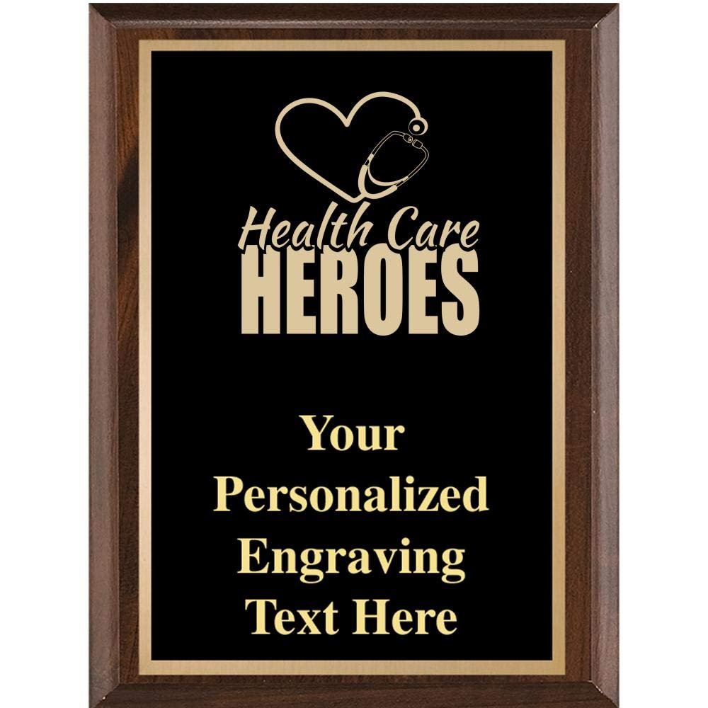 Crown Awards Health Care Heroes Classic Wood Plaques, 7 x 9 Custom Engraved Health Care Heroes Trophy Plaque Award Prime