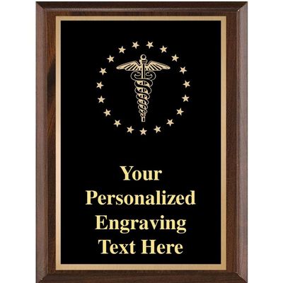 Crown Awards Medical Staff Caduceus Classic Wood Plaques, 7 x 9 Custom Engraved Medical Trophy Plaque Award Prime