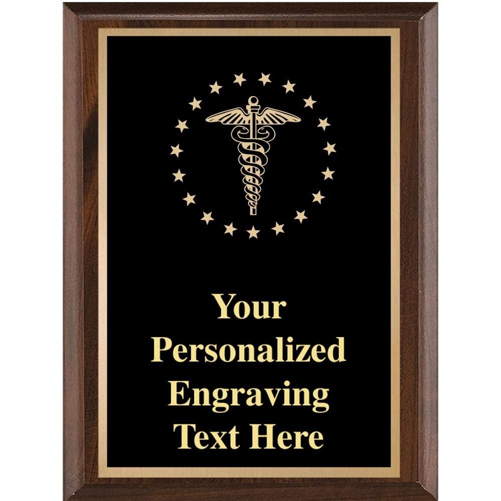 Crown Awards Medical Staff Caduceus Classic Wood Plaques, 7 x 9 Custom Engraved Medical Trophy Plaque Award Prime