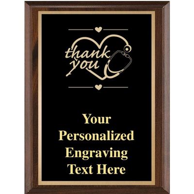 Crown Awards Thank You with Heart Medical Classic Wood Plaques, 7 x 9 Custom Engraved Thank You Trophy Plaque Award Prime