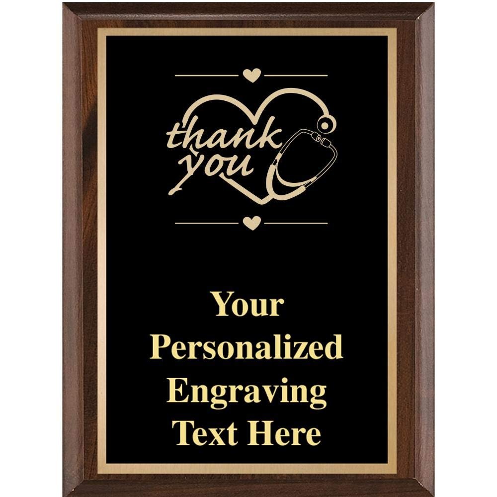 Crown Awards Thank You with Heart Medical Classic Wood Plaques, 7 x 9 Custom Engraved Thank You Trophy Plaque Award Prime