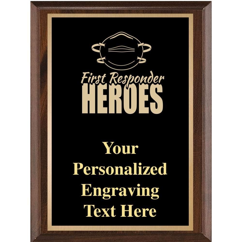 Crown Awards First Responder Heroes Classic Wood Plaques, 7 x 9 Custom Engraved First Responder Heroes Trophy Plaque Award Prime