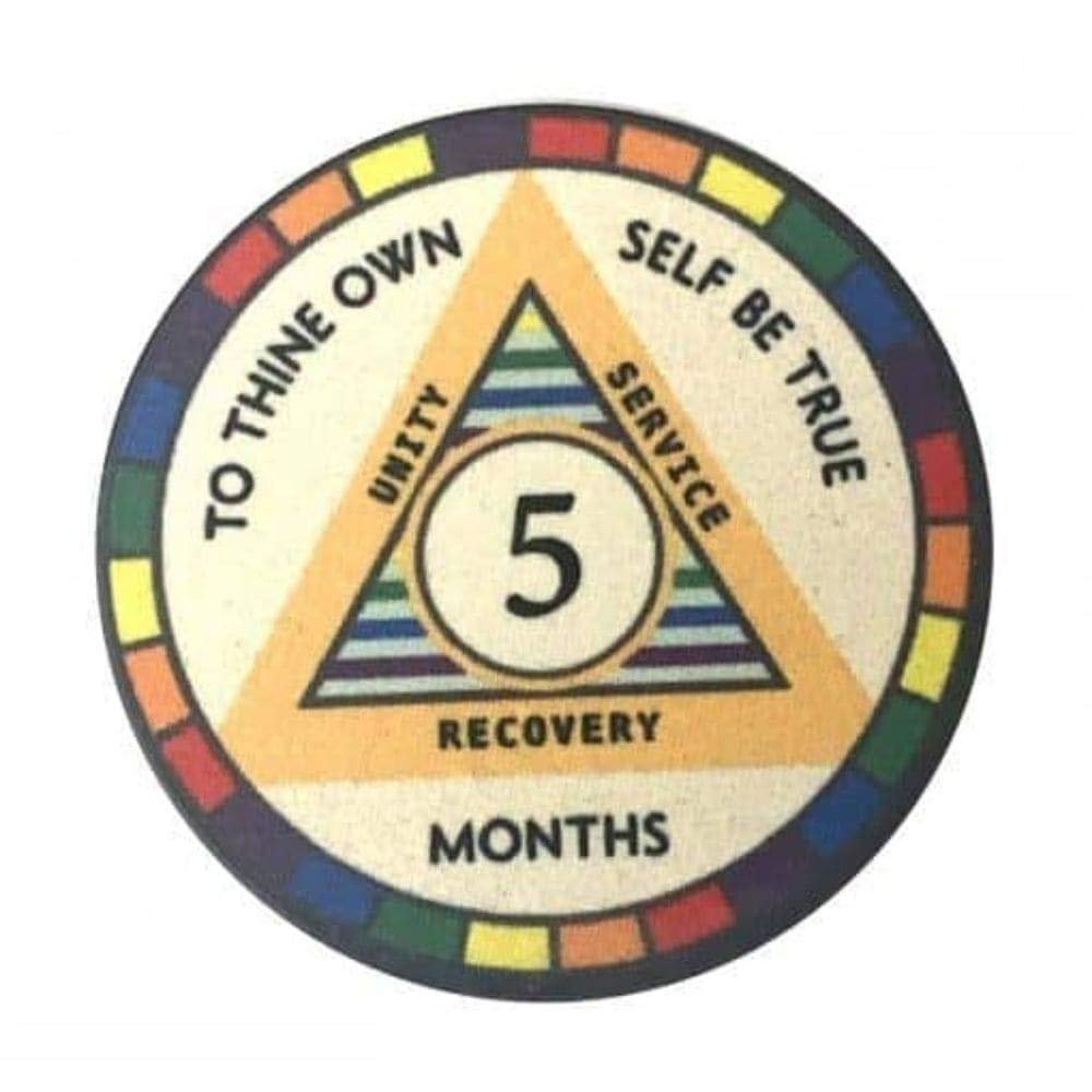 MYRECOVERYSTORE WY5 Rainbow AA Monthly Sobriety Chip (1-11) (Month 5) 5 month AA Sobriety Chip