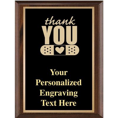 Crown Awards Thank You with Band Aid Medical Classic Wood Plaques, 7 x 9 Custom Engraved Thank You Trophy Plaque Award Prime