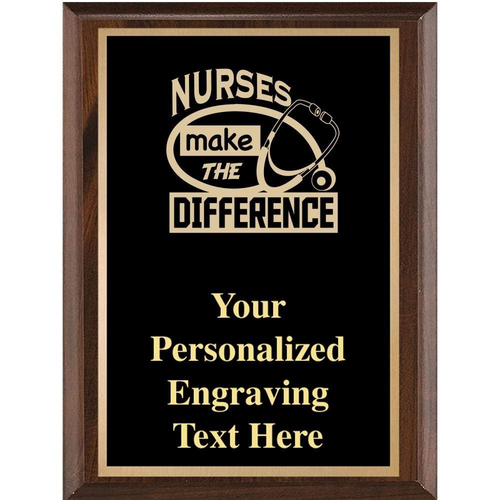 Crown Awards Nurses Make A Difference Classic Wood Plaques, 7 x 9 Custom Engraved Nursing Trophy Plaque Award Prime